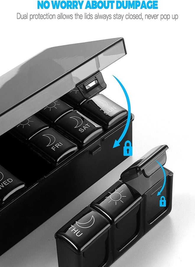 HBlife medicines organizer box Weekly Pill Organizer 3 Times a Day, 7 Day Pill Box Case Large Compartments Morning Noon Evening Pill Case XL Portable Travel Pill Container Holder (Transparent - black) - Image 5